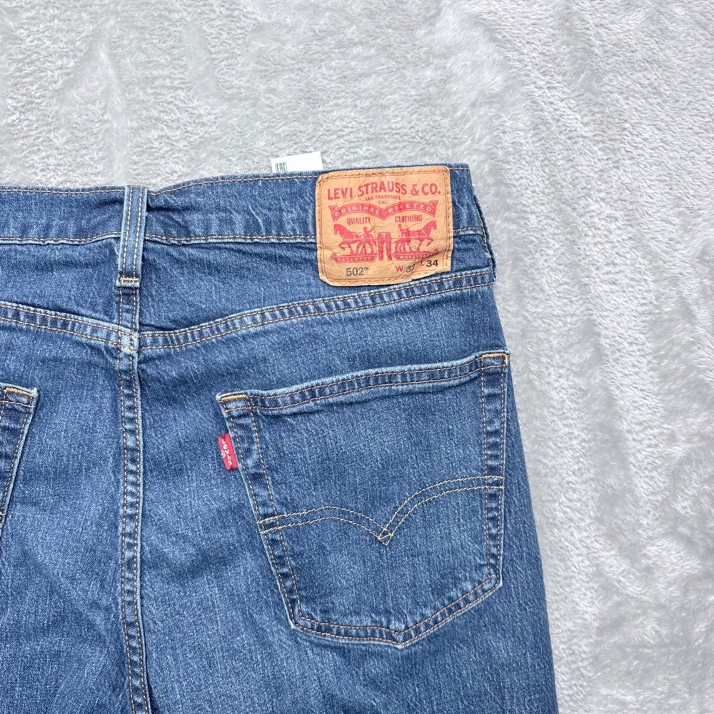 Levi's 502 Taper Jeans Mens 32x34 Blue Medium Wash Stretch Denim Regular Fit - Picture 8 of 11